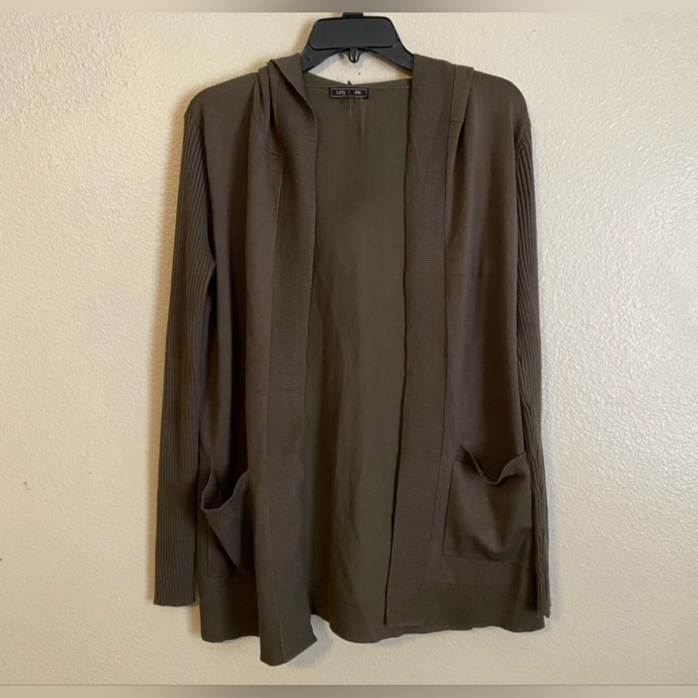 NWOT | Lety & Me | Adelie Hooded Rib Sleeve Cardigan | Medium | Olive Green - Picture 4 of 11